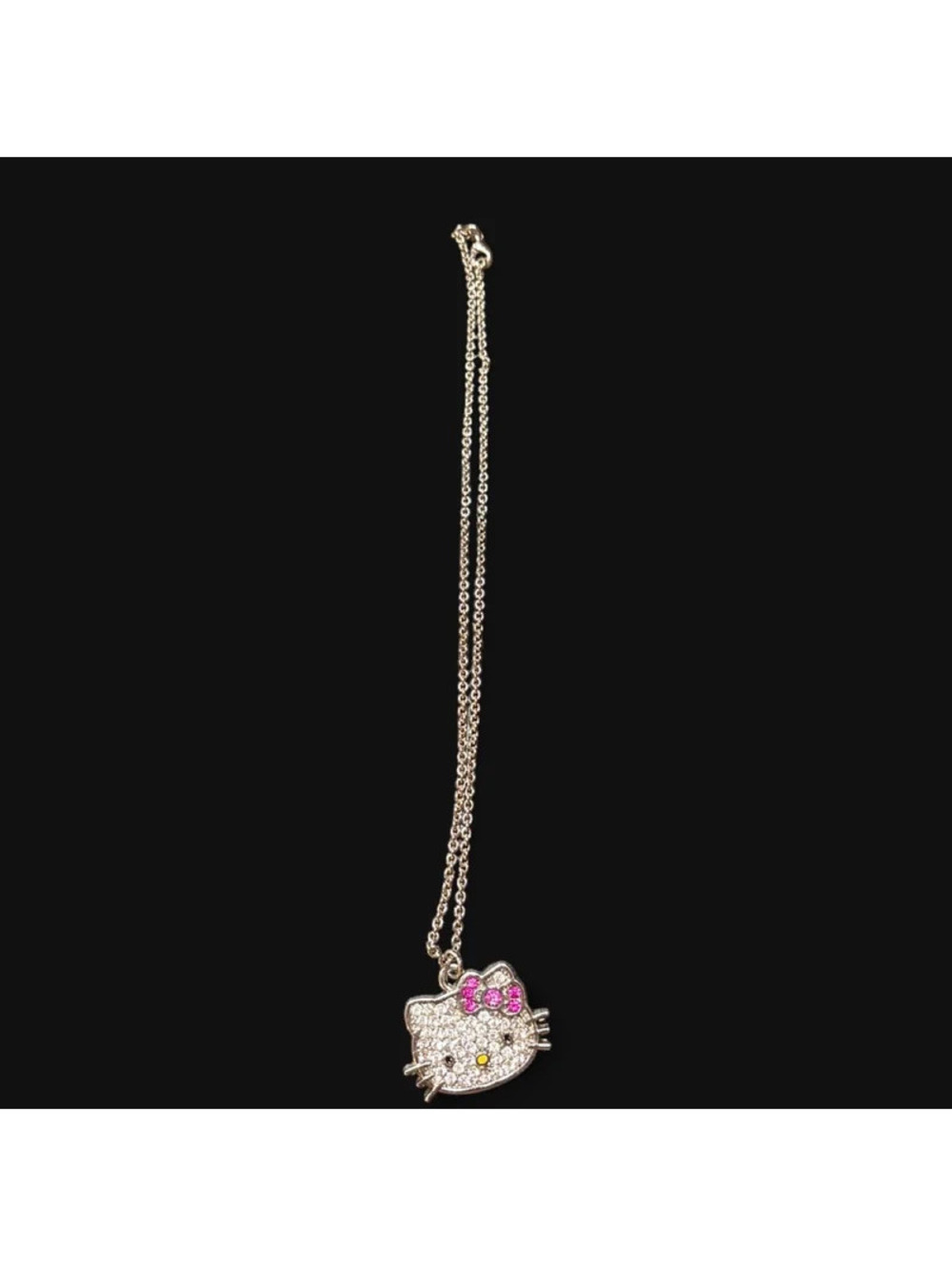 Sanrio Hello Kitty Necklace Womens OS Silver Excellent 1976 Pink Bow Rhinestone